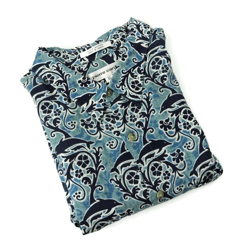 Pierre Cardin Vintage Hawaiian Shirt dolphin fish
